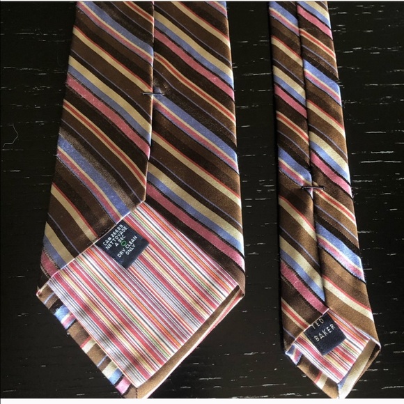 Ted Baker 100% silk brown pink and blue striped - Picture 5 of 5
